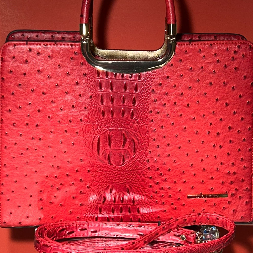 Dasein Elegant Red Ostrich Crossbody/Handbag 14” x 11” x 3.5” NWOT